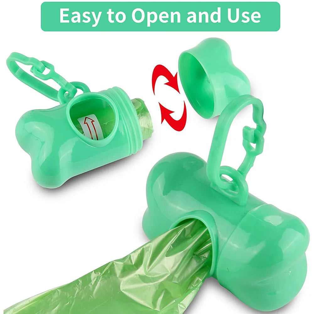 Eco-friendly Dog Poop Bags with Leash Clip and Bone-shaped Dispenser