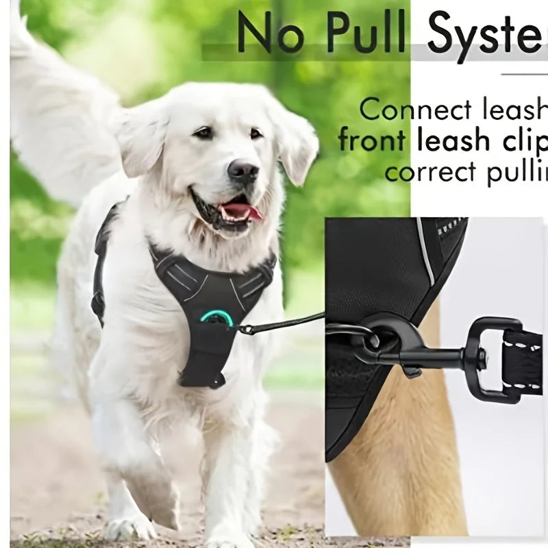 No-Pull Dog Harness - Adjustable Soft Padded Vest with 2 Leash Clips (Black)