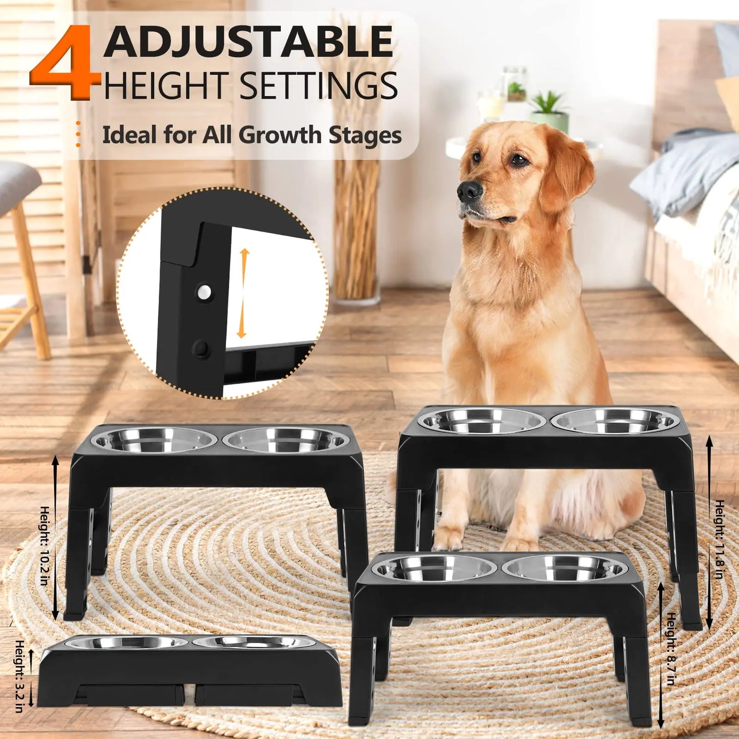 Adjustable Elevated Dog Feeder with Double Stainless Steel Bowls