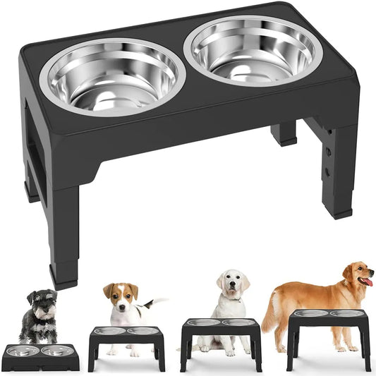 Adjustable Elevated Dog Feeder with Double Stainless Steel Bowls