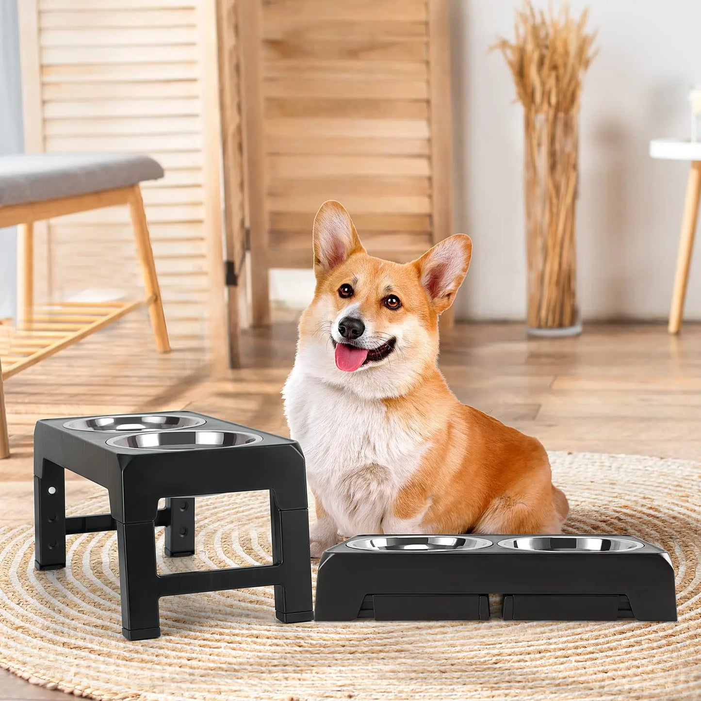 Adjustable Elevated Dog Feeder with Double Stainless Steel Bowls